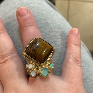 ANITA K GOLD STONE STATEMENT STRETCH RING WITH TIGERS EYE STONE
